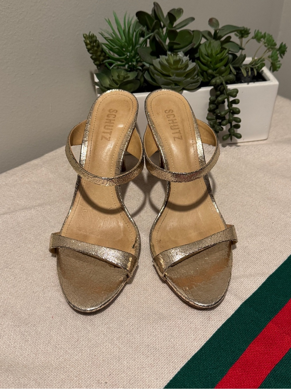 Schutz Gold heel sandals, size 10